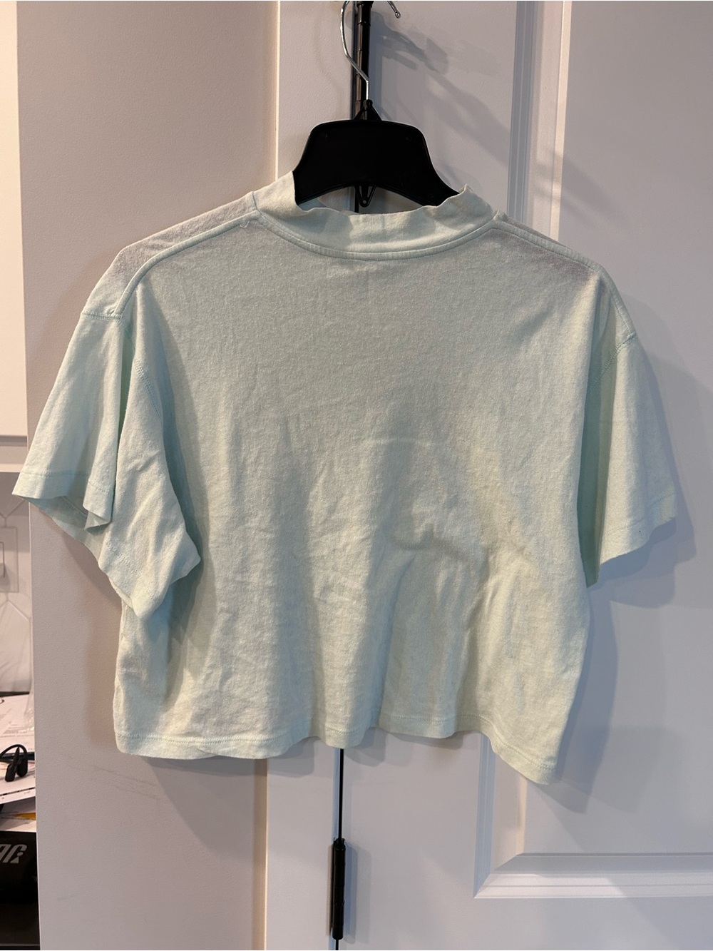 Free People Cropped Short Sleeve Tee Light Blue Boxy Boho EverydayTop Oversized